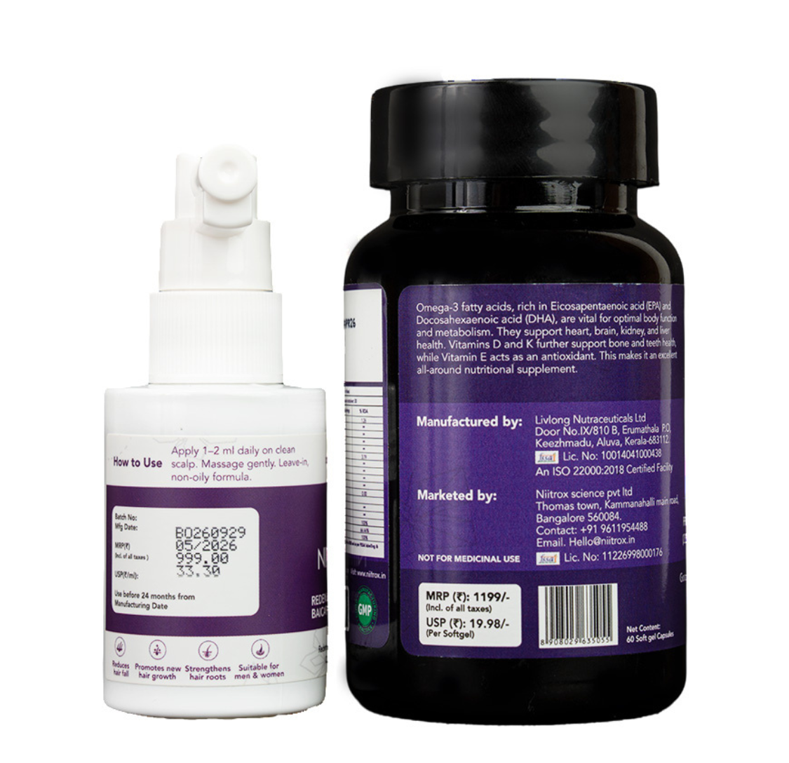 Hair Serum and Omega-3 Capsule Combo